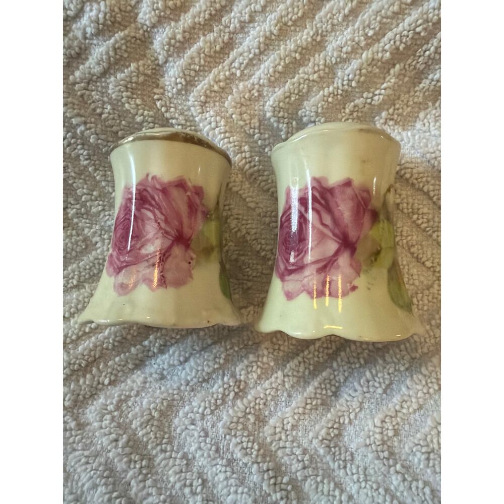 Vintage Porcelain O&EG Royal Austria Salt & Pepper Shakers Flowery Design Set 2